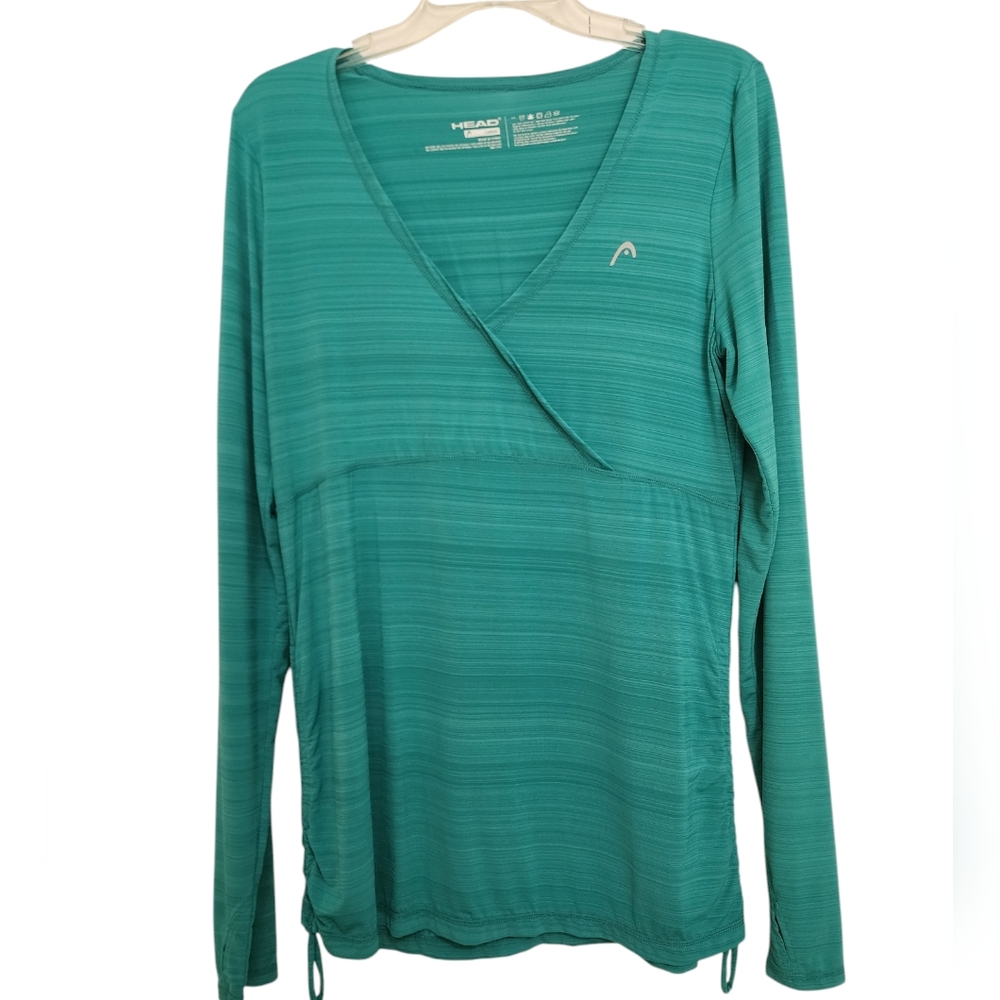 Head long sleeve Green V-Neck logo athletic running shirt size Large